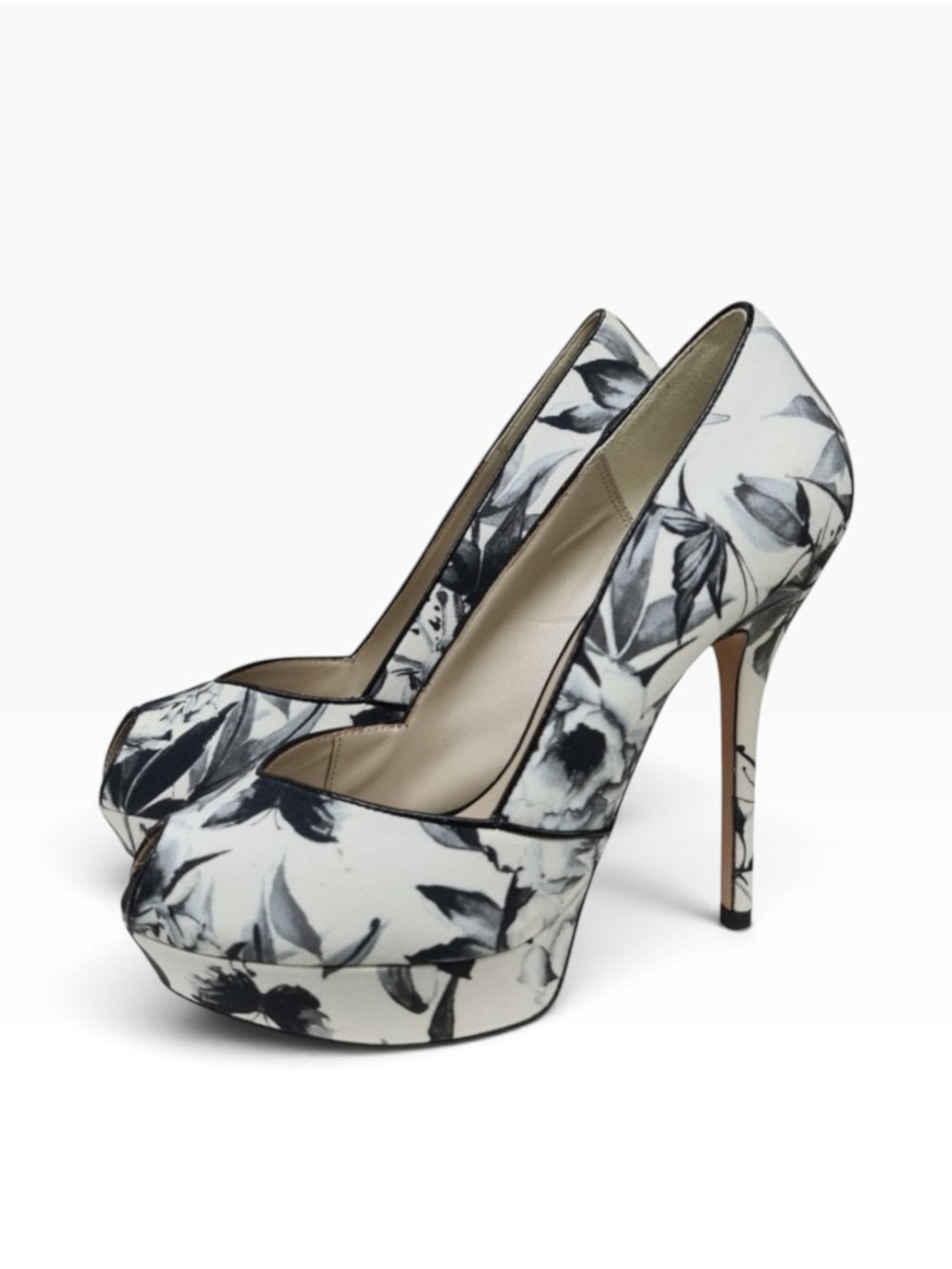 Karen Millen Floral Peep Toe Platform Stiletto Pumps Heels EU 38
